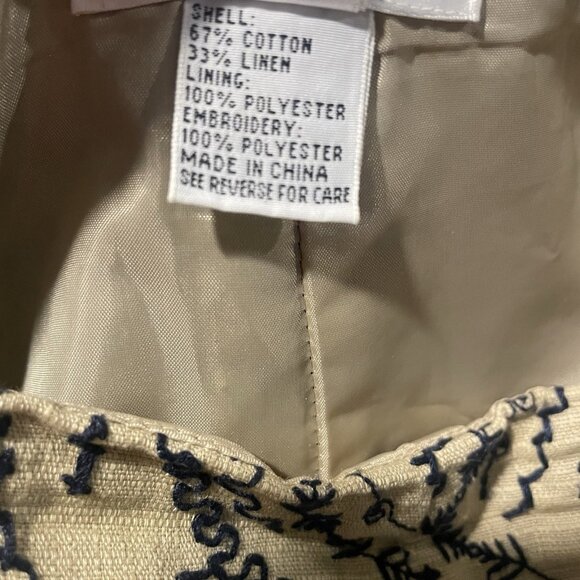 Talbots Pants Womens 10 Linen Tan Black Embroidered Design Cropped Ankle High - Picture 5 of 8